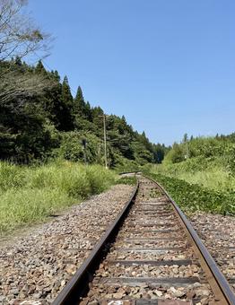 単線の線路 晴れ,天気,青空の写真素材