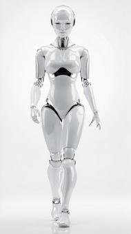 白い空間に佇む次世代ロボット 白い空間に佇む次世代ロボットの写真