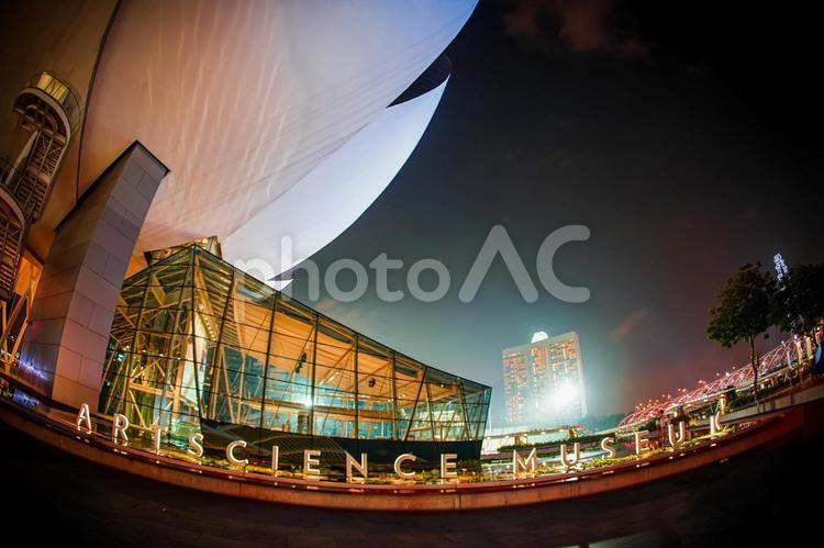アートサイエンスミュージアム夜景 アートサイエンスミュージアム,シンガポール,夜景の写真素材