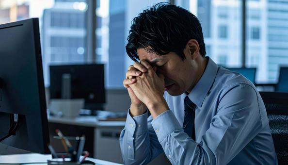 疲れて体力が限界のサラリーマンの写真