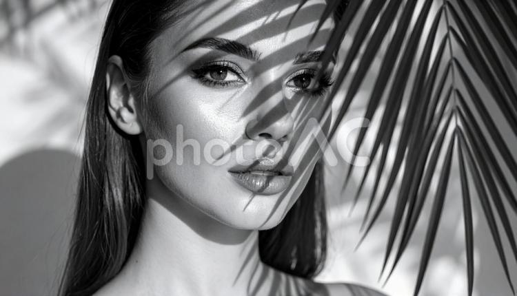 モノクロの美しい肌 女性,ポートレート,白黒の写真素材
