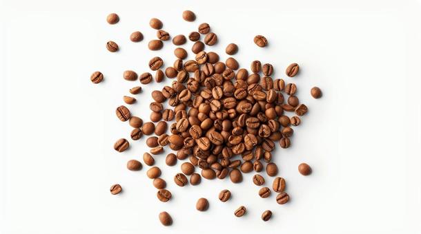 散らばる焙煎コーヒー豆 散らばる焙煎コーヒー豆の写真