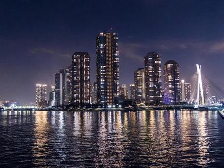 高層マンション群 夜景,晴海,ビル群の写真素材