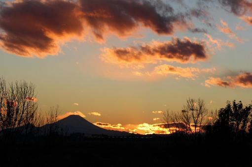 照片, 復原, 斜陽, 富士山, 