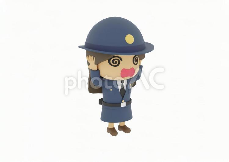 目をぐるぐるになり混乱する警察警官婦警 婦警,警察官,パトカーの写真素材