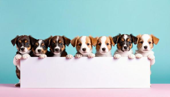 たくさんの仔犬が並ぶポートレート たくさんの仔犬が並ぶポートレートの写真