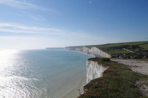 セブンシスターズの白い崖 セブンシスターズ,白い壁,イギリスの写真素材
