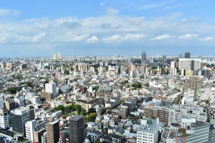上空から東京の街並み 都心の街,ビル街,街並みの写真素材