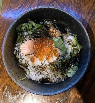 新潟県村上名物・鮭尽くしのお茶漬け お茶漬け,塩引き鮭,鮭の写真素材