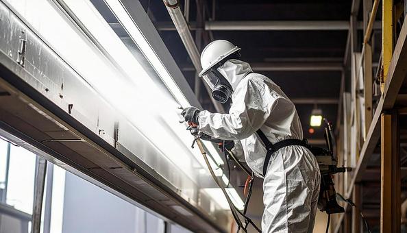 鉄鋼へ加工作業をする作業スタッフ 鉄鋼へ加工作業をする作業スタッフの写真
