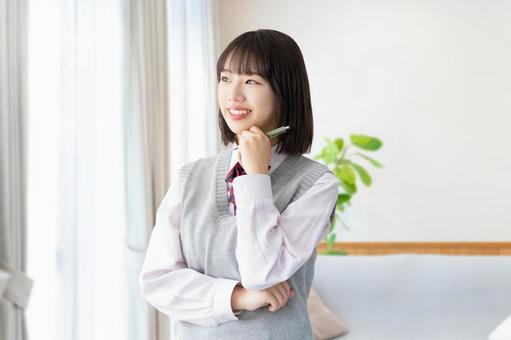 受験生・制服姿の女子高校生 受験生,受験,高校生の写真素材