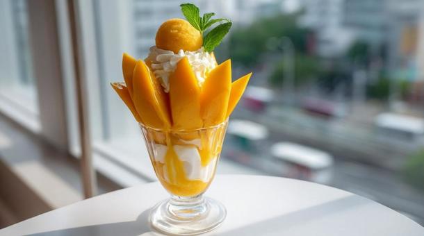 A luxurious parfait dessert with plenty of mango, mango, parfait, sweets, JPG