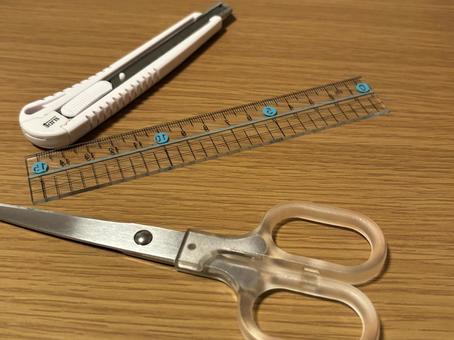 文房具 定規,じょうぎ,はさみの写真素材