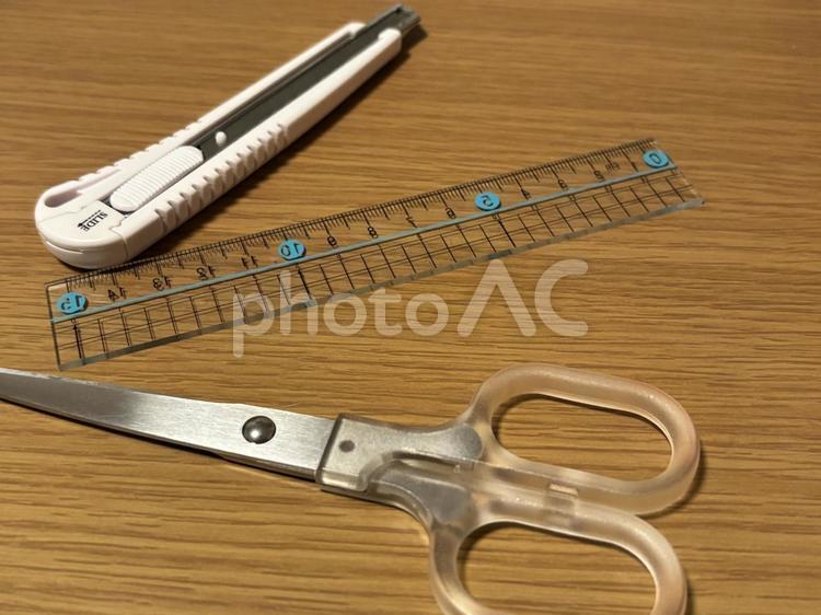 文房具 定規,じょうぎ,はさみの写真素材