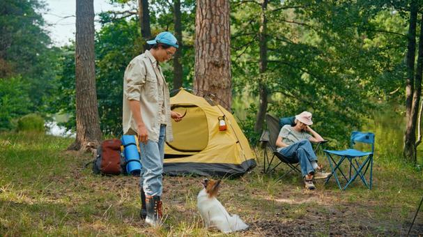 向かい合う犬と男性 男性,外国人,犬の写真素材