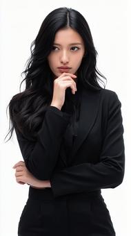 黒い服と長い黒髪の女性 黒い服と長い黒髪の女性の写真