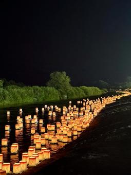 永平寺町大灯籠流しの一幕 灯籠,灯ろう,ろうそくの写真素材