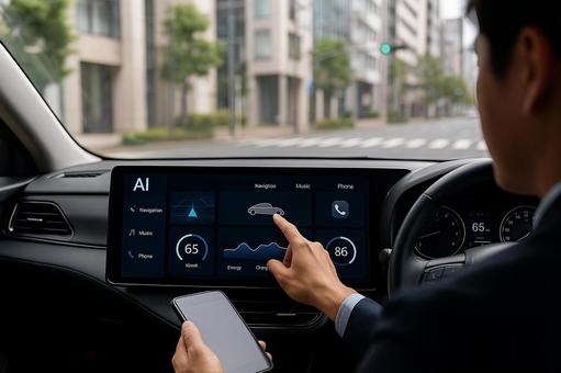 AI dashboard operation in autonomous driving vehicle, ai dashboard, in-car ai, touch panel, JPG