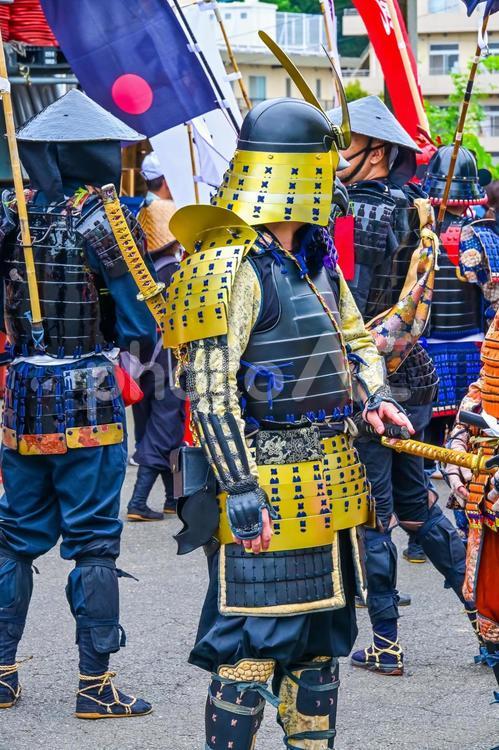 武者行列 戦国武者,侍,刀の写真素材