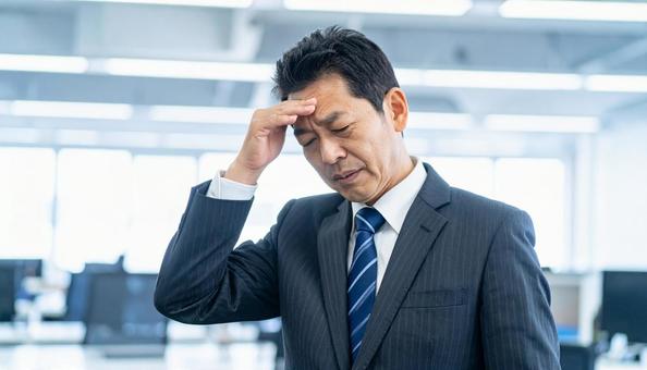 ビジネスイメージ うつむき悩む男性 ビジネスイメージ うつむき悩む男性の写真