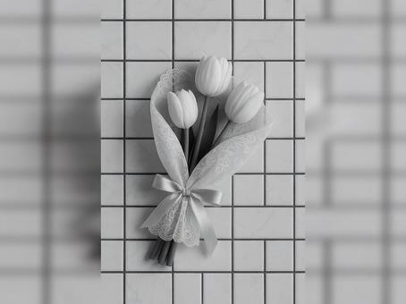 モノクロの白いチューリップの花束 モノクロの白いチューリップの花束の写真
