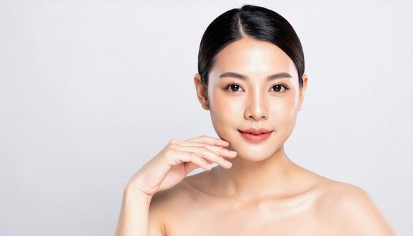 韓国風のスキンケアをする女性 韓国風のスキンケアをする女性の写真