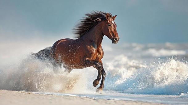 走る馬の躍動感(砂浜) 走る馬の躍動感(砂浜)の写真
