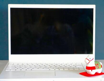 新年（パソコン、馬） 正月,仕事始め,パソコンの写真素材