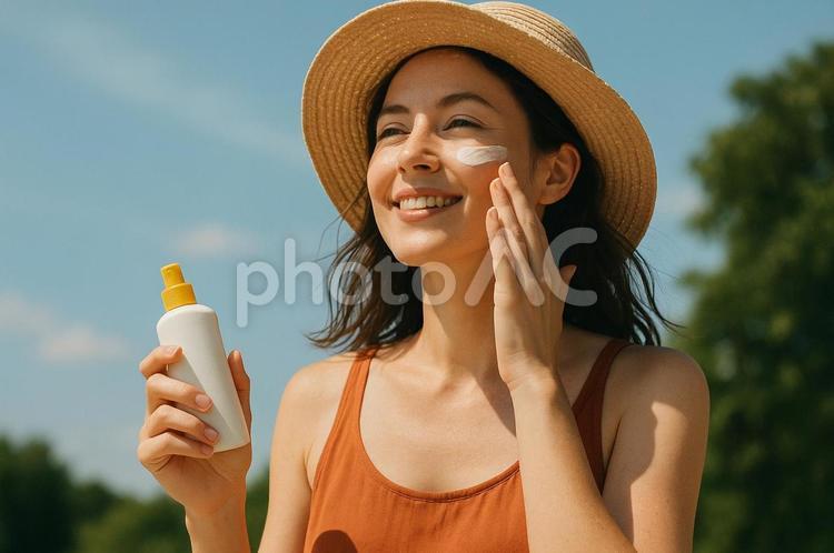 UVケアをする女性 uvケア,紫外線,夏の写真素材