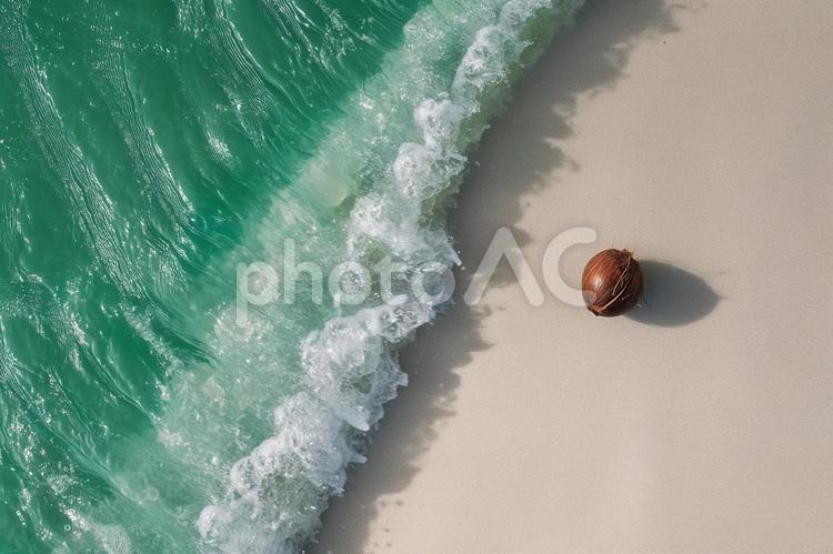 南国の波とヤシの実 海,砂浜,波の写真素材