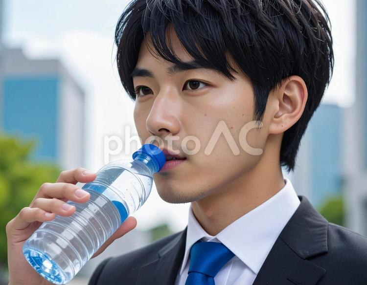 水分補給中 人物,1人,ペットボトルの写真素材