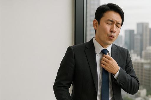 ため息をつくスーツ姿の男性 ため息をつくスーツ姿の男性の写真