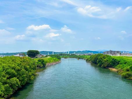 隠元橋からの宇治川の眺め(夏) 隠元橋からの宇治川の眺め(夏) 隠元橋,隠元,宇治川の写真素材