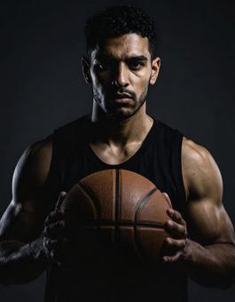 バスケットボールと選手の写真