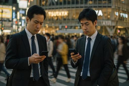 渋谷交差点のスマホ通話 渋谷交差点のスマホ通話の写真