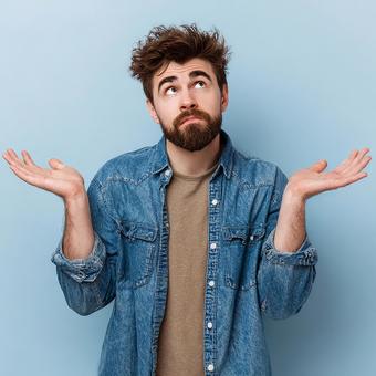 「なぜ？」と問いかける男性の写真