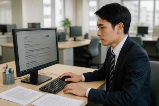 PCで資料検索する社員 PCで資料検索する社員の写真