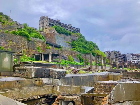 軍艦島 軍艦島 軍艦島,海,防波壁の写真素材