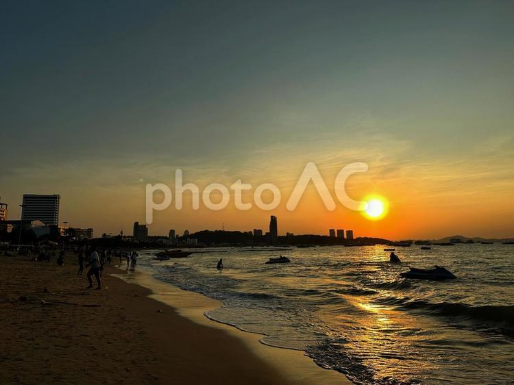 海辺の夕焼け 夏,太陽,夕焼けの写真素材