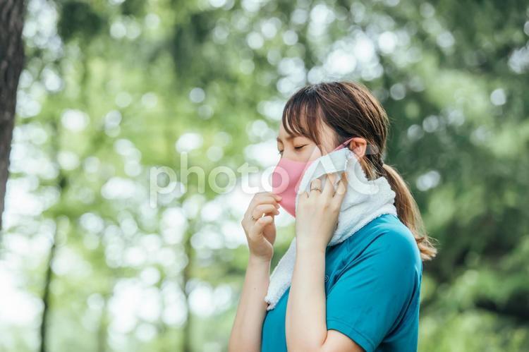 汗を拭う女性　running 汗,女性,運動の写真素材