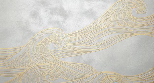 金色の線で描かれた和柄波模様イラスト 金色の線で描かれた和柄波模様イラストの写真