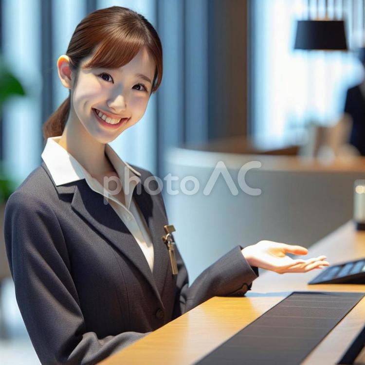 笑顔で案内する日本人受付 受付,日本人,女性の写真素材
