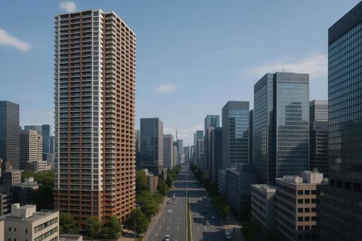 タワマンと隣接するオフィス街 タワマンと隣接するオフィス街の写真
