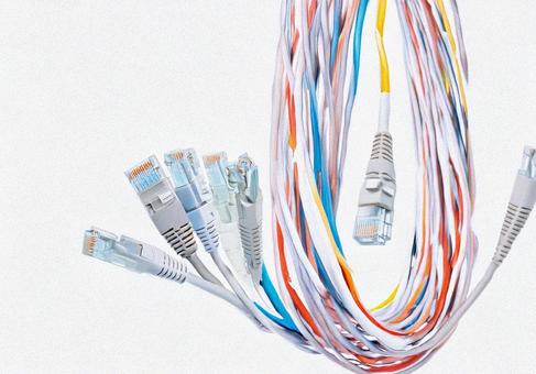 色とりどりのLANケーブル ケーブル,絡む,模様の写真素材