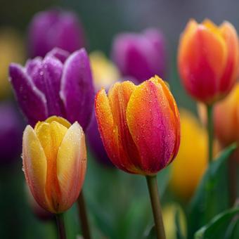 露に濡れた繊細な花びらを持つチューリップ 露に濡れた繊細な花びらを持つチューリップの写真