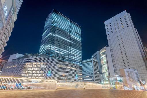 Buildings in Osaka, urban landscape, night view, skyscraper, JPG