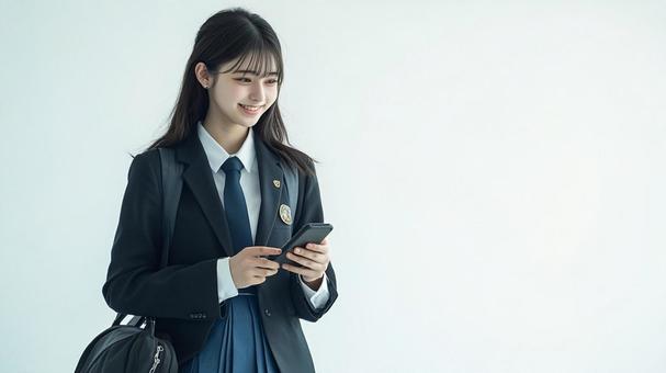 歩きながらスマートフォンを使う女子生徒 歩きながらスマートフォンを使う女子生徒の写真