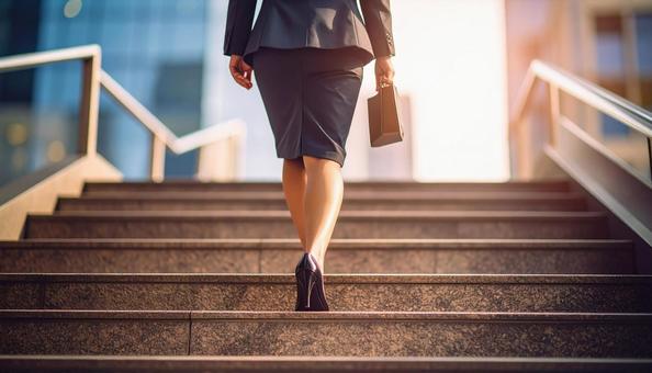 階段を登るビジネスウーマンの後ろ姿 階段を登るビジネスウーマンの後ろ姿の写真