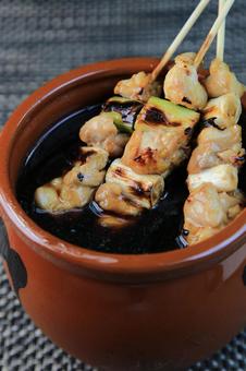 Photo, grilled chicken, who are, skewers, 