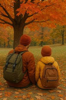 紅葉の木陰でひと休み 紅葉の木陰でひと休みの写真